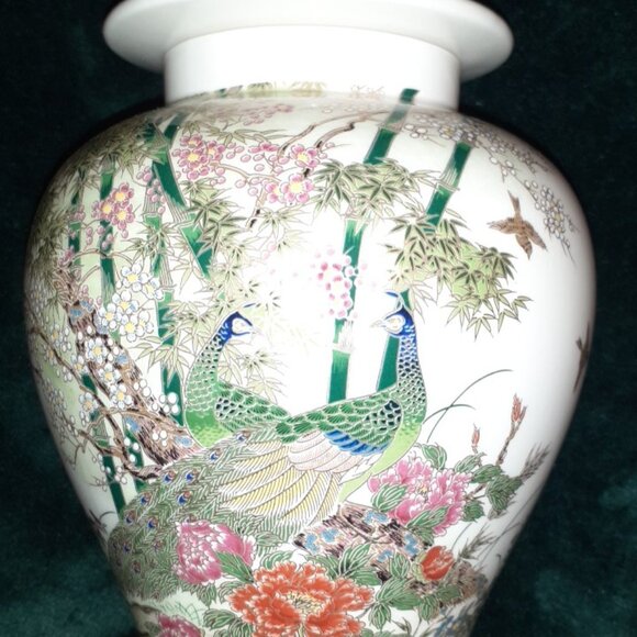 JAPAN FLORAL PEACOCK BIRD GINGER JAR W LID, VINTAGE 1980 OMC OTIGIRI, BEAUTIFUL - Picture 13 of 13